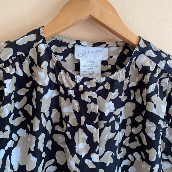 Vintage Jessica Puff Sleeve Animal Print Button Front Silky Blouse Size Large - Picture 4 of 13